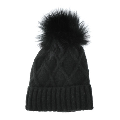 GORRO DE PUNTO CON VUELTA, GEOMETRICO Y POMPÛN