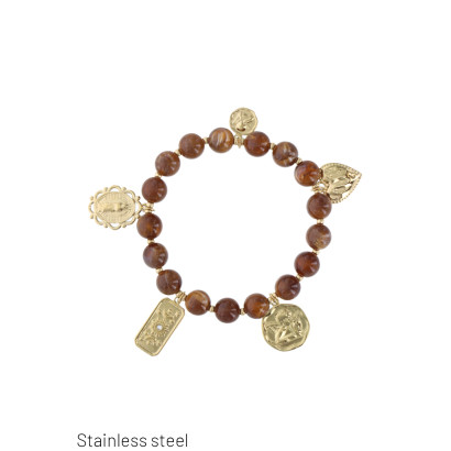 PULSERA GOMA CON PERLAS DE RESINA Y CHARMS ACERO