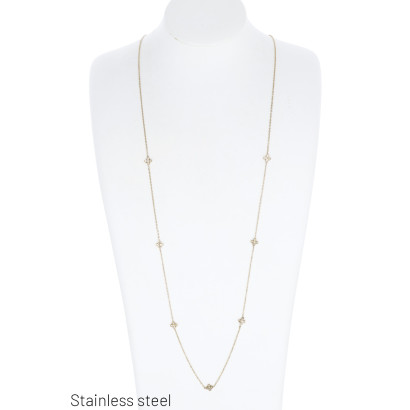 STAAL HALSKETTING LANGE MET KRUIS EN STRASS HANGER