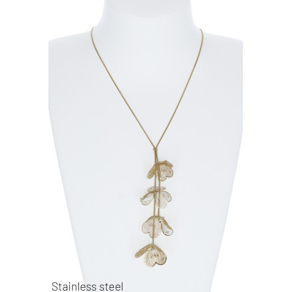 COLLAR EN ACERO CON COLGANTE FLORES