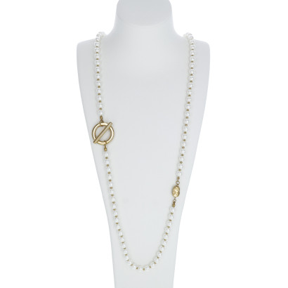 STEEL AND PEARLS NECKLACE WITH RING HANGER