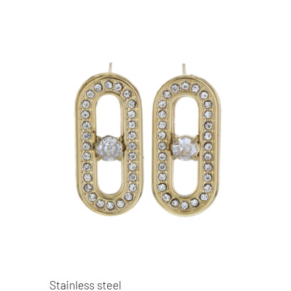 STEEL EARRINGS OVAL SHAPE AND RHINESTONES