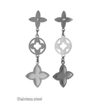 STEEL EARRING FLOWER SHAPE WITH RHINESTONES