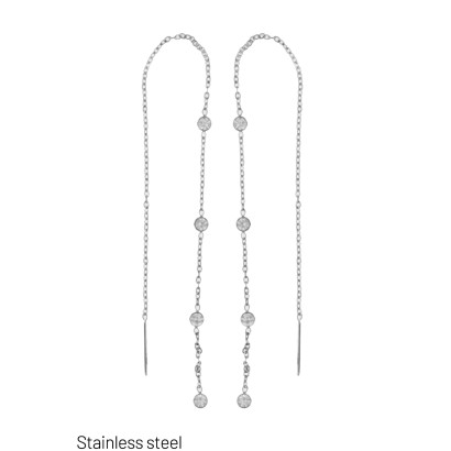 STEEL EARRINGS CHAIN FRINGES & RHINESTONE
