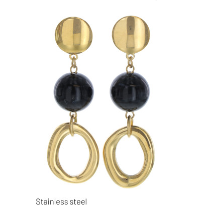STEEL EARRING WITH BEADS AND OVAL SHAPE PENDANT