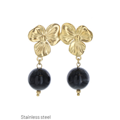 STEEL EARRING FLOWER SHAPE WITH BEADS MARBLE EFFEC