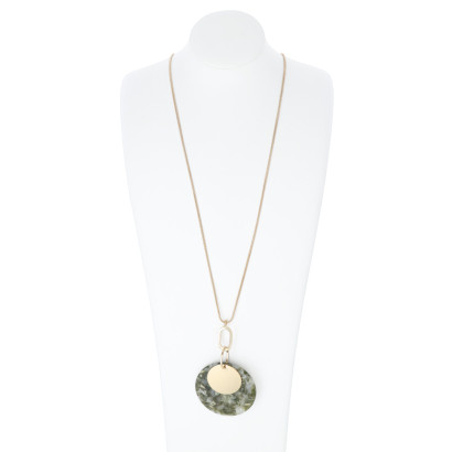 LONG NECKLACE WITH ROUND RESIN & METAL PENDANT
