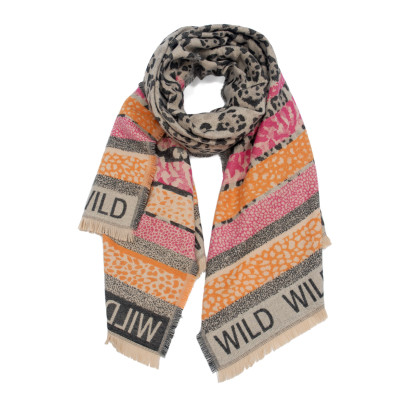 FOULARD TISSÉ MESSAGE, COEURS,RAYURES, IMPR. ANIMA