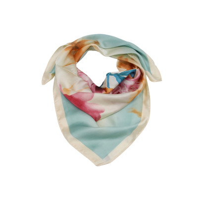 SQUARE POLYSILK SCARF WITH FLOWERS PATTERN