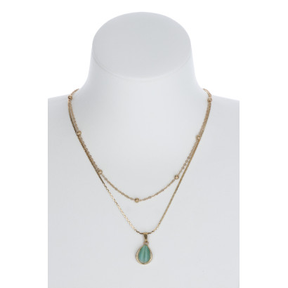COLLAR 2 HILERAS, BOLLAS CADENA & COLG OJO DE GOTA