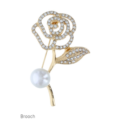 BROOCH FLOWER SHAPE WITH RHINESTONE AND PEARLS