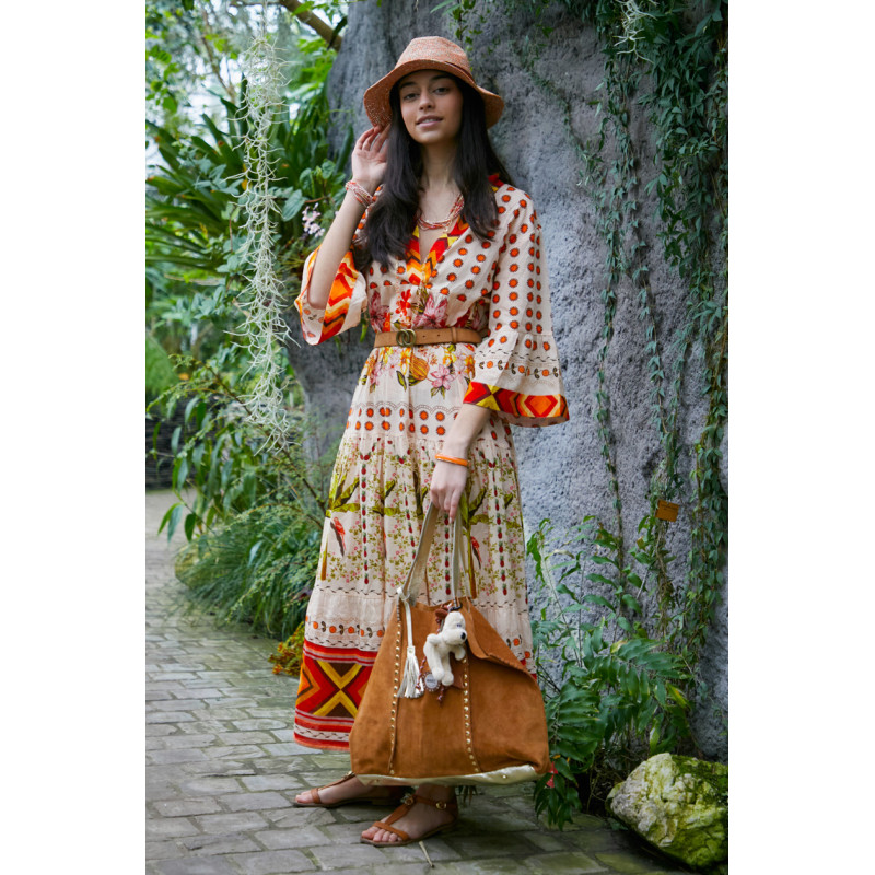 COTTON DRESS WITH FLOWER & GEOMETRIC PATTERN