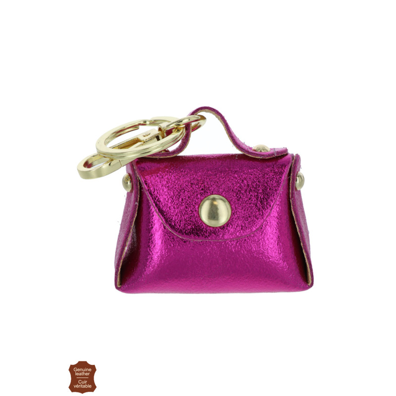 PORTE-CLEFS EN CUIR BRILLANT SAC Ú MAIN