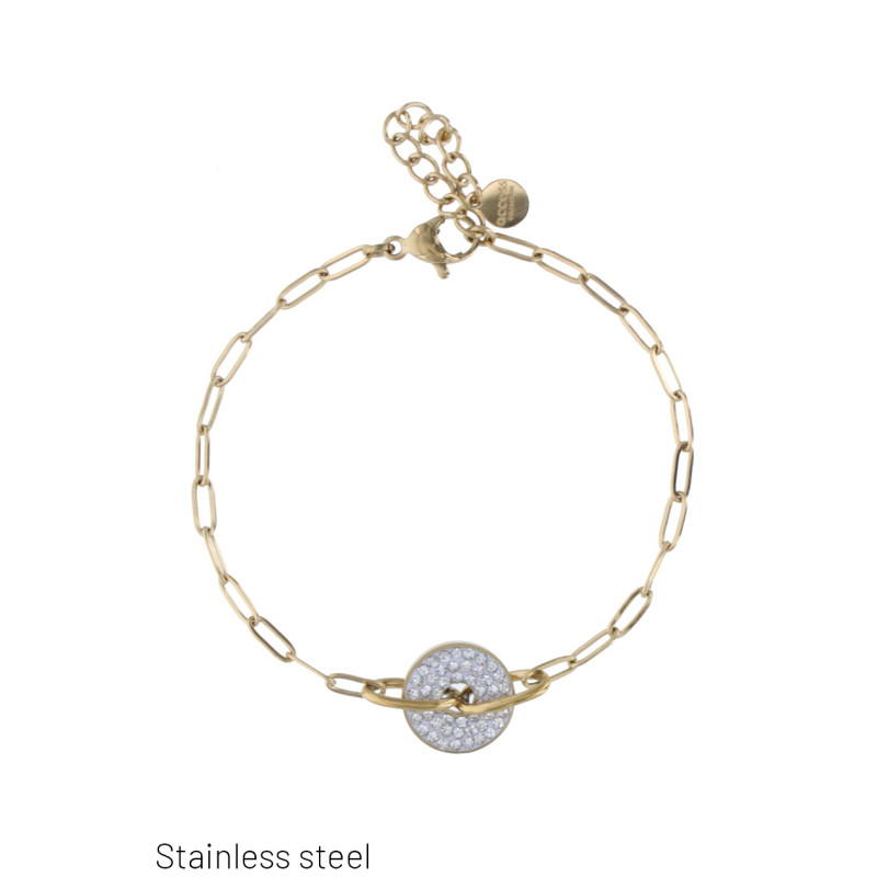 PULSERA DE ACERO Y REDONDA DE CRISTAL