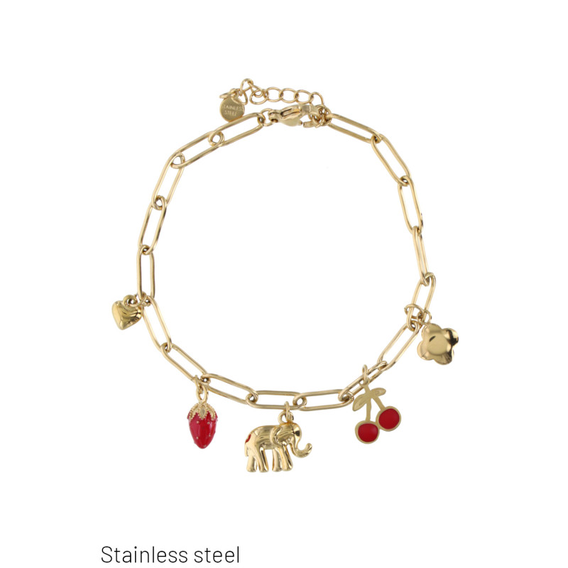 PULSERA ENLACE ACERO, FRUTAS, ANIMALE, FLORE