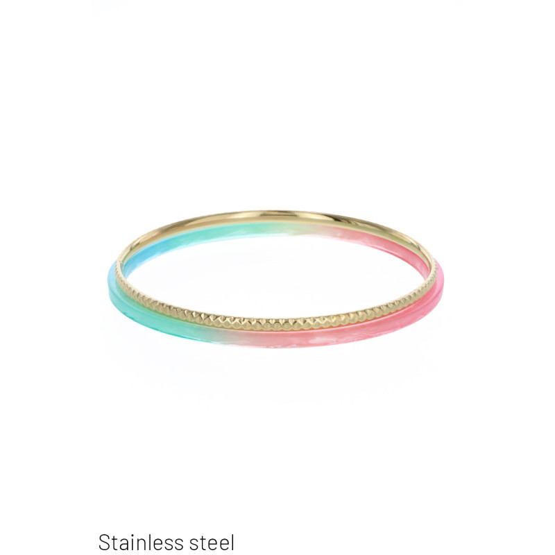SET 2 BANGLES, PULSERAS ACERO, RÉSINA DEGRADADO CO