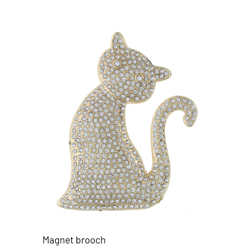 BROCHE MET KAT EN STRASS