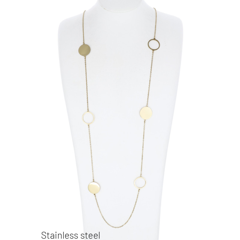 STAAL HALSKETTING LANGE MET RINGEN EN RONDE HANGER