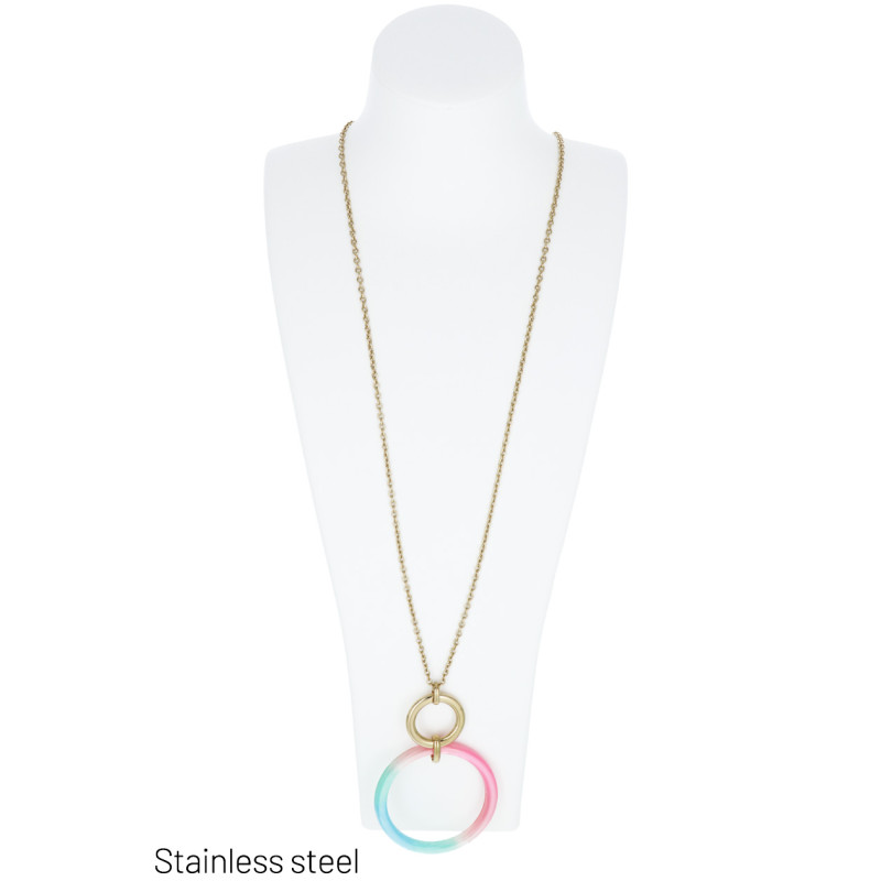 STAAL HALSKETTING LANGE MET RINGEN  HANGER