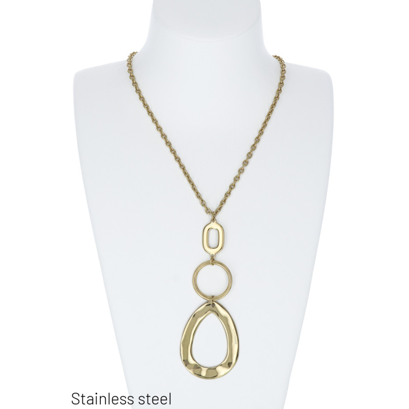 STAINL.STEEL NECKLACE WITH DROP SHAPE BOLD PENDANT