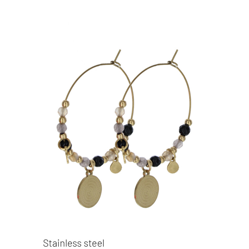 PENDIENTES EN ACERO COLGANTE REDONDO & PERLAS