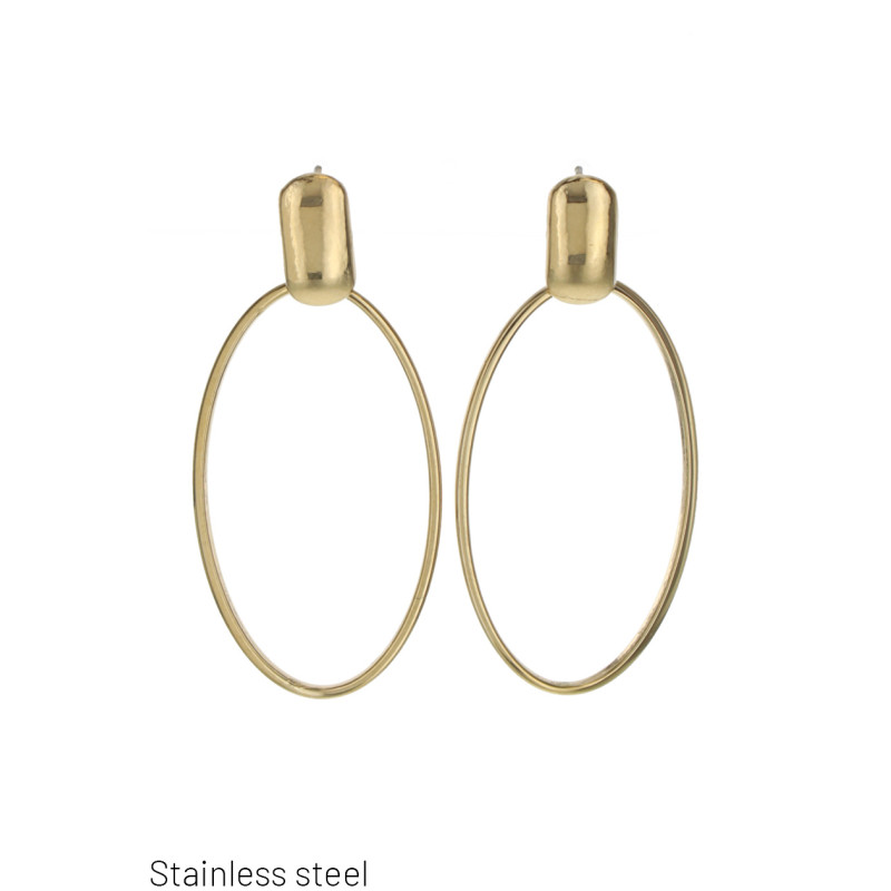 STEEL EARRINGS OVAL SHAPE PENDANT