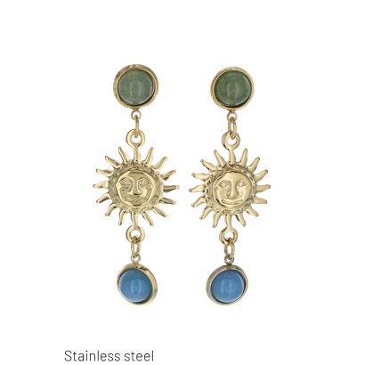 PENDIENTES DE ACERO, SOL & PERLAS