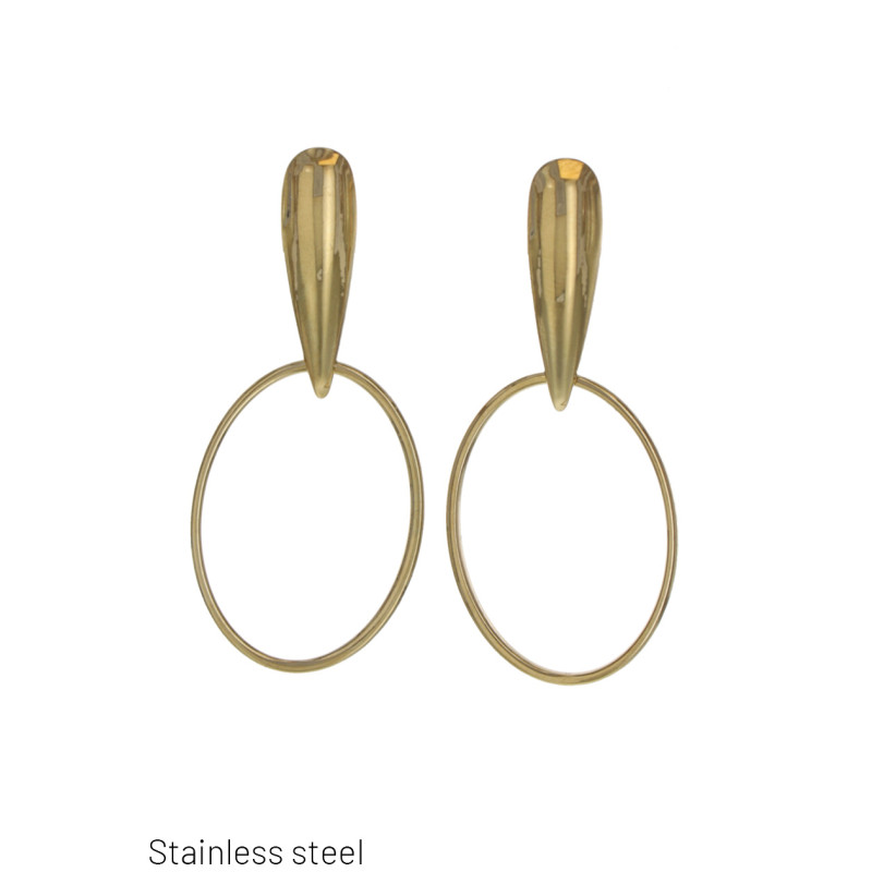 STEEL EARRINGS OVAL AND DROP SHAPE
