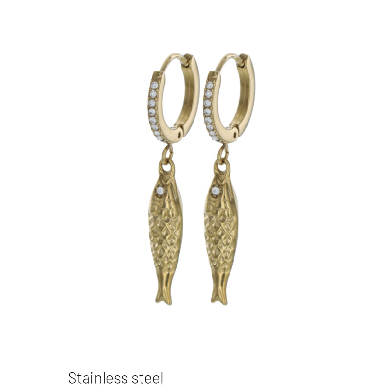 CREOLE EN ACIER AVEC STRASS & PENDANTIF POISSON
