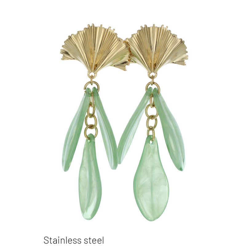 STEEL EARRINGS FAN SHAPE & DROP SHAPE RESIN