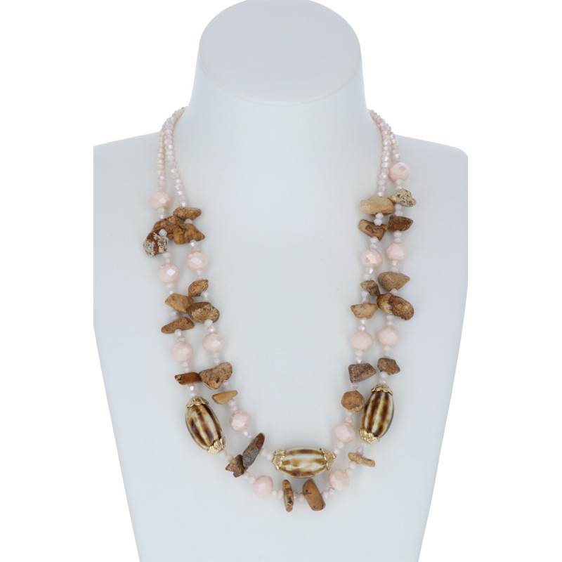 COLLIER A 2 RANGEES, MULTI PERLES AND PIERRES