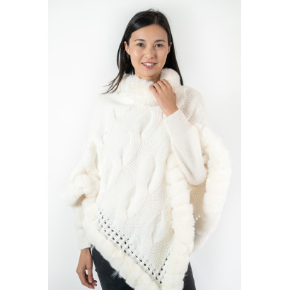 PONCHO DE PUNTO CON PIEL SINTETICA