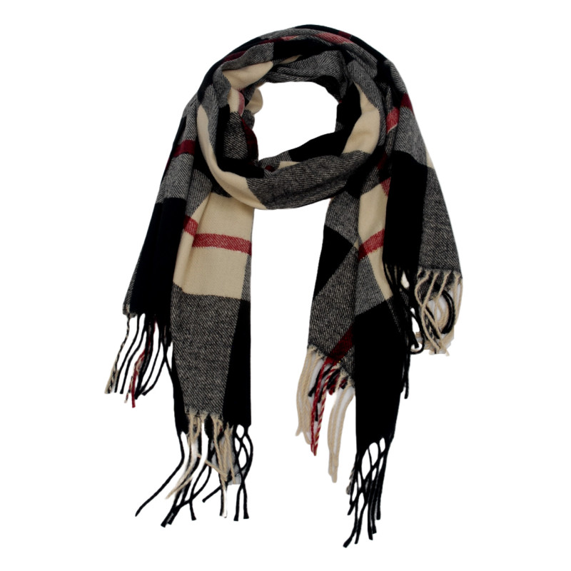 WOVEN SCARF WITH STRIPES PRINTED & FRINGES