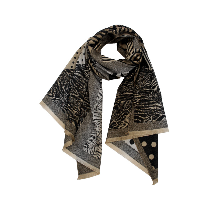 WOVEN SCARF ANIMAL PRINT AND DOTS