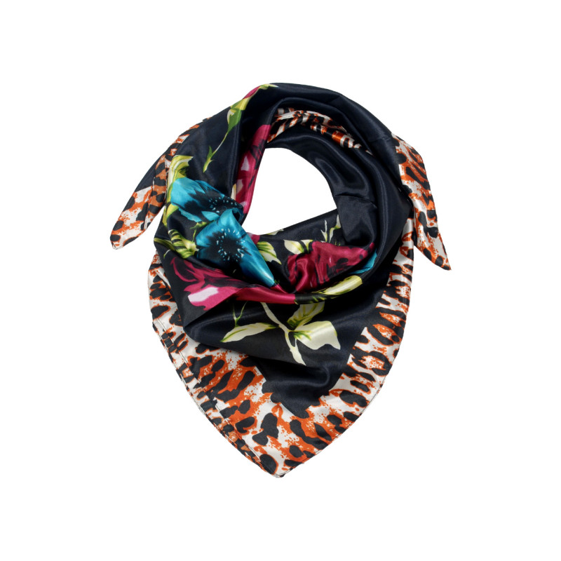 SQUARE POLYSILK SCARF WITH FLOWERS