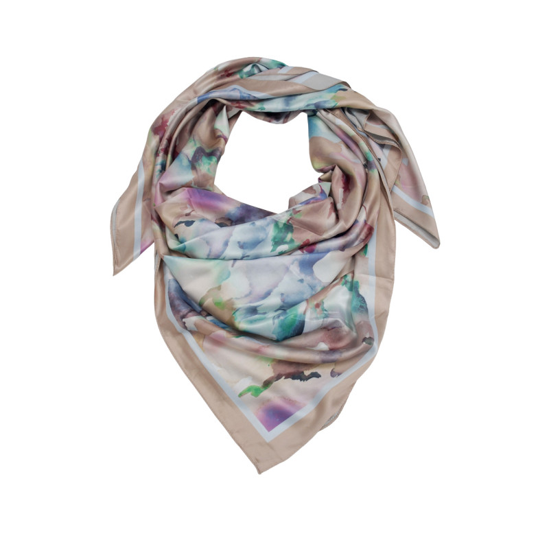SQUARE POLYSILK SCARF WITH FLOWERS PATTERN
