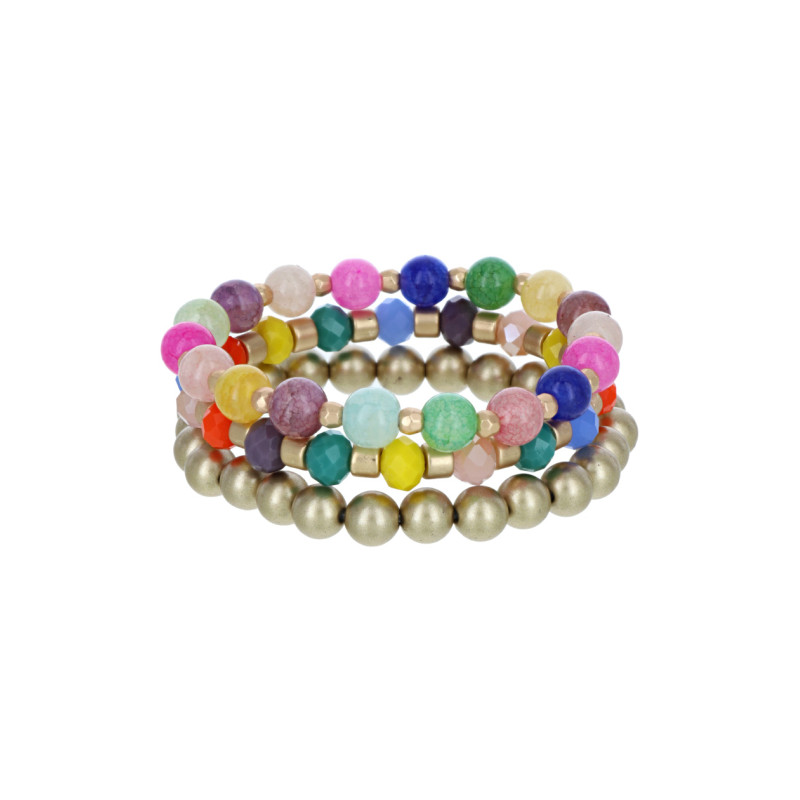 3 HILERAS PULSERA GOMA CON DIFERENTES PERLAS