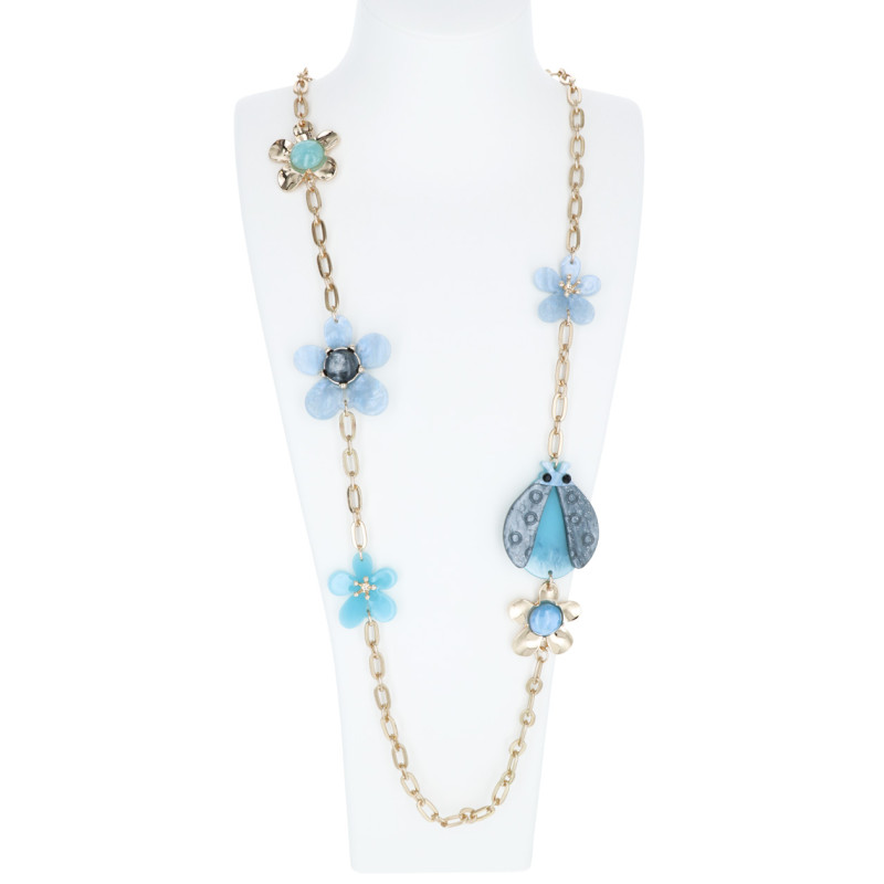 LINK KETTING MET HARS BLOEMEN EN LIEVEHEERSBEESTJE