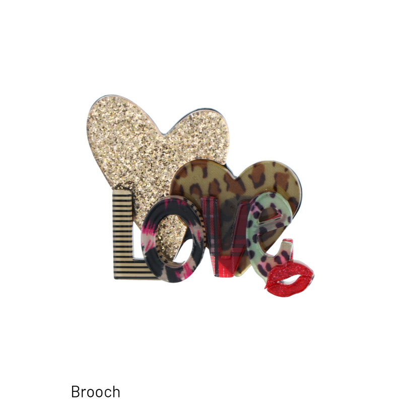 BROCHE CON LOVE, CORAZ Y LENTEJUELAS