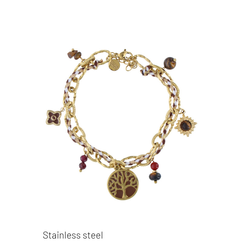 PULSERA DE ACERO COLGANTE CHARMS Y ARBOL DE VIDA