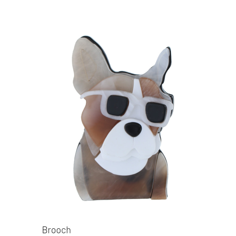 BROCHE EN FORME DE CHIEN AVEC LUNETTES SOLAIRES