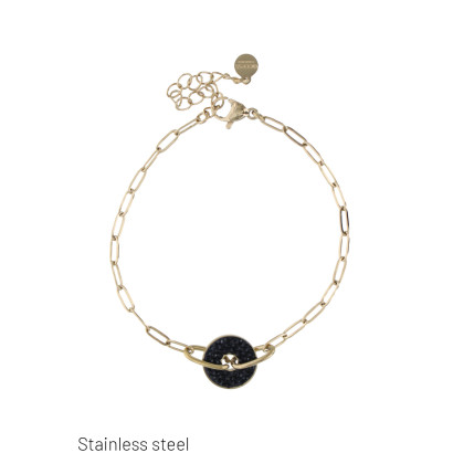 PULSERA DE ACERO Y REDONDA DE CRISTAL