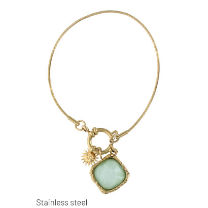 PULSERA DE ACERO CON SOLE Y PIEDRA CUADRADO