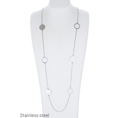STAAL HALSKETTING LANGE MET RINGEN EN RONDE HANGER