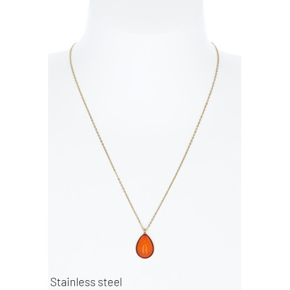 STAINL.STEEL NECKLACE WITH DROP SHAPE, RESIN