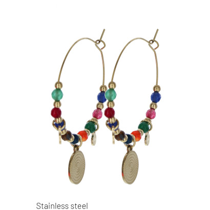 PENDIENTES EN ACERO COLGANTE REDONDO & PERLAS