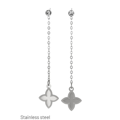 PENDIENTES ACERO FLECOS EN CADENA, FLORES