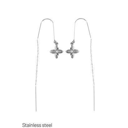 PENDIENTES ACERO FLECOS EN CADENA, FLORE, ESTRAS
