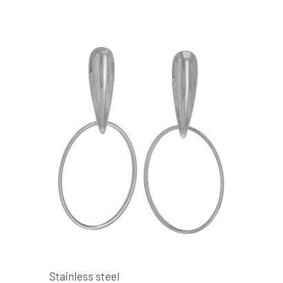STEEL EARRINGS OVAL AND DROP SHAPE