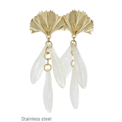 STEEL EARRINGS FAN SHAPE & DROP SHAPE RESIN